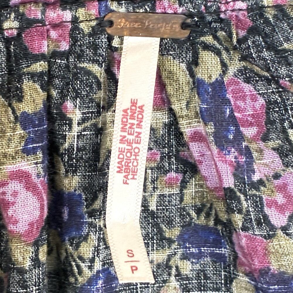 Free People Top Womens S Black Pink Floral Shirt Cottage Boho Summer Western - Picture 9 of 11
